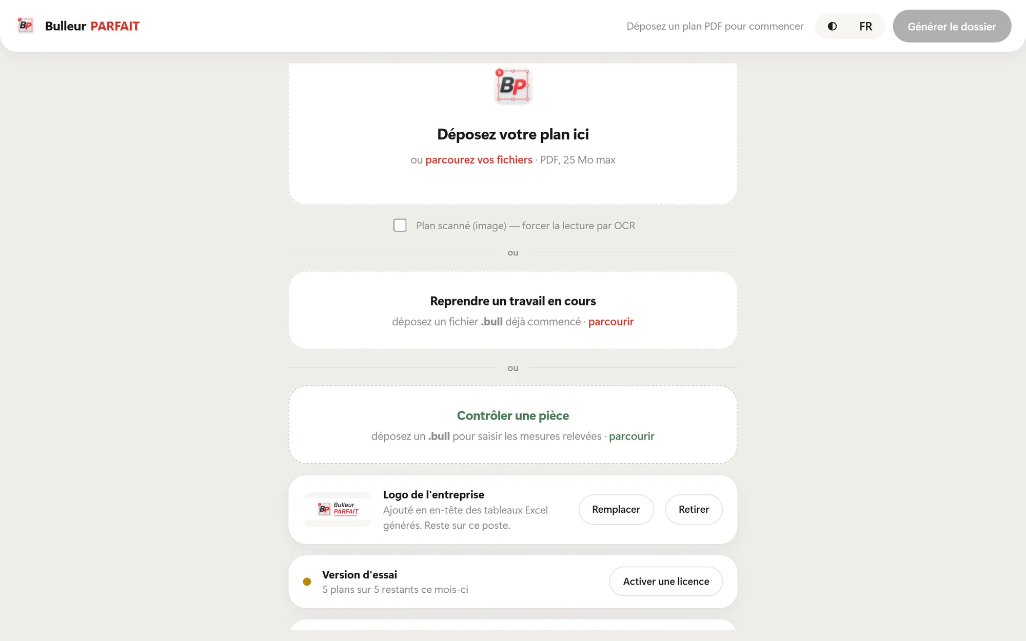 Déposer le plan